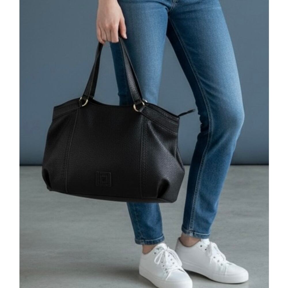 NWT Liz Claiborne LC Ziggy Shopper Tote Bag Black Faux Leather